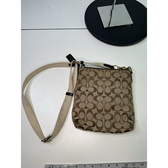 Coach Crossbody Small Canvas Signature Bag Tan/Green - Picture 7 of 9